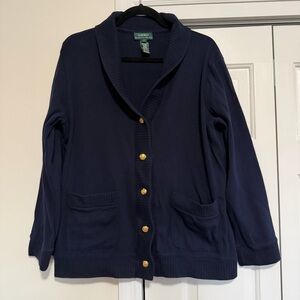 Lauren Ralph Lauren V Neck Navy Cardigan Size Large